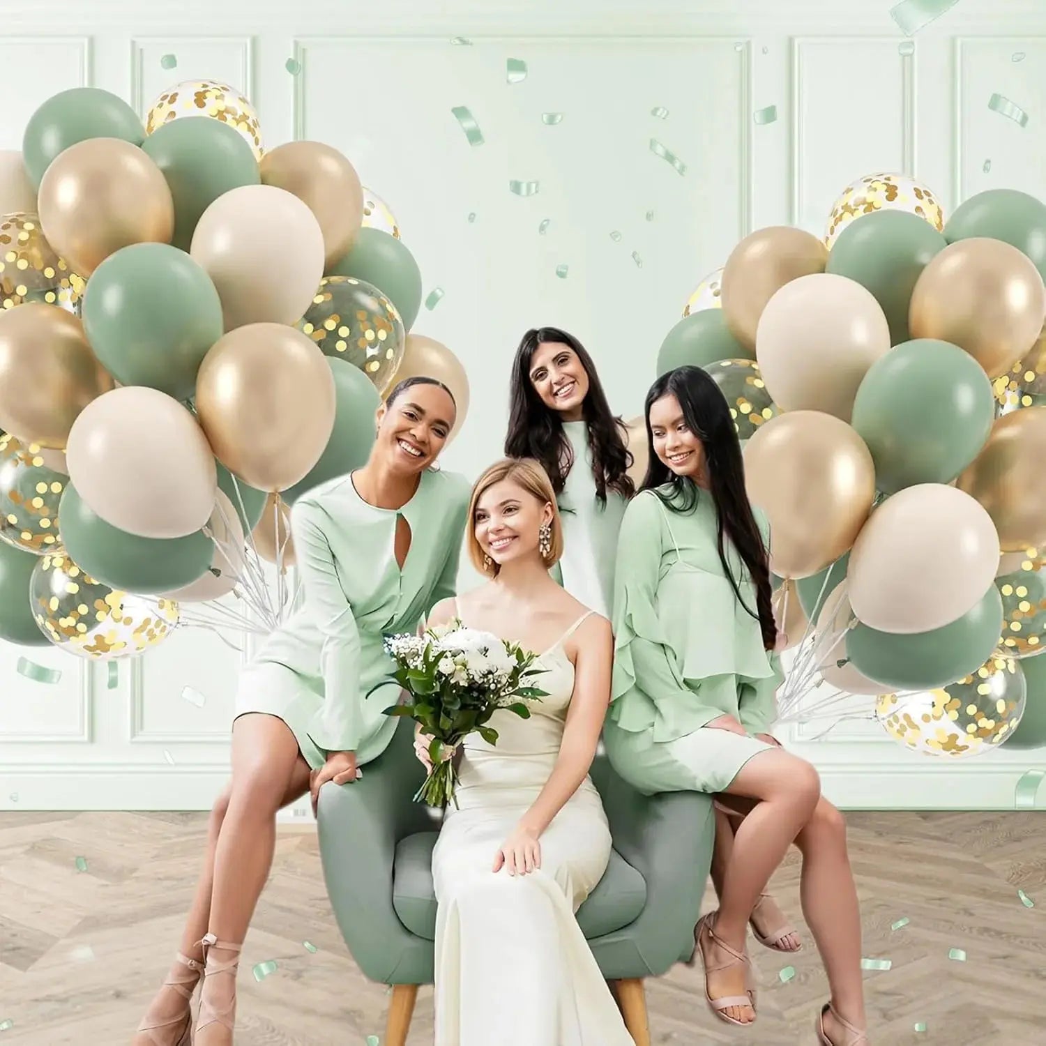 Ballongsett i Sage Green, Sand & Gull – 60 stk til Fest & Baby Shower - Dara Foto