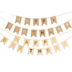 Happy Birthday Banner i Kraftpapir med Gull Detaljer - Dara Foto