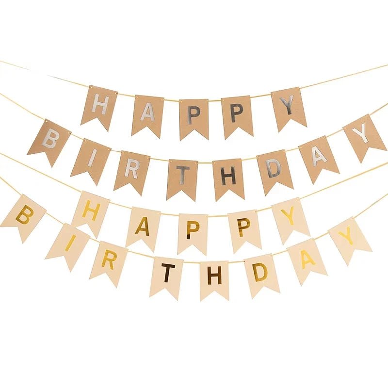 Happy Birthday Banner i Kraftpapir med Gull Detaljer - Dara Foto