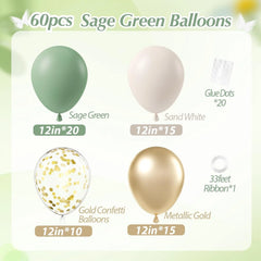 Ballongsett i Sage Green, Sand & Gull – 60 stk til Fest & Baby Shower - Dara Foto