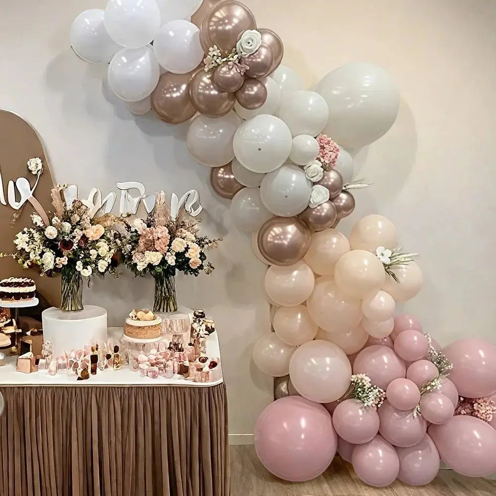Ballongsett i pastell rosa, gull og champagne - Dara Foto
