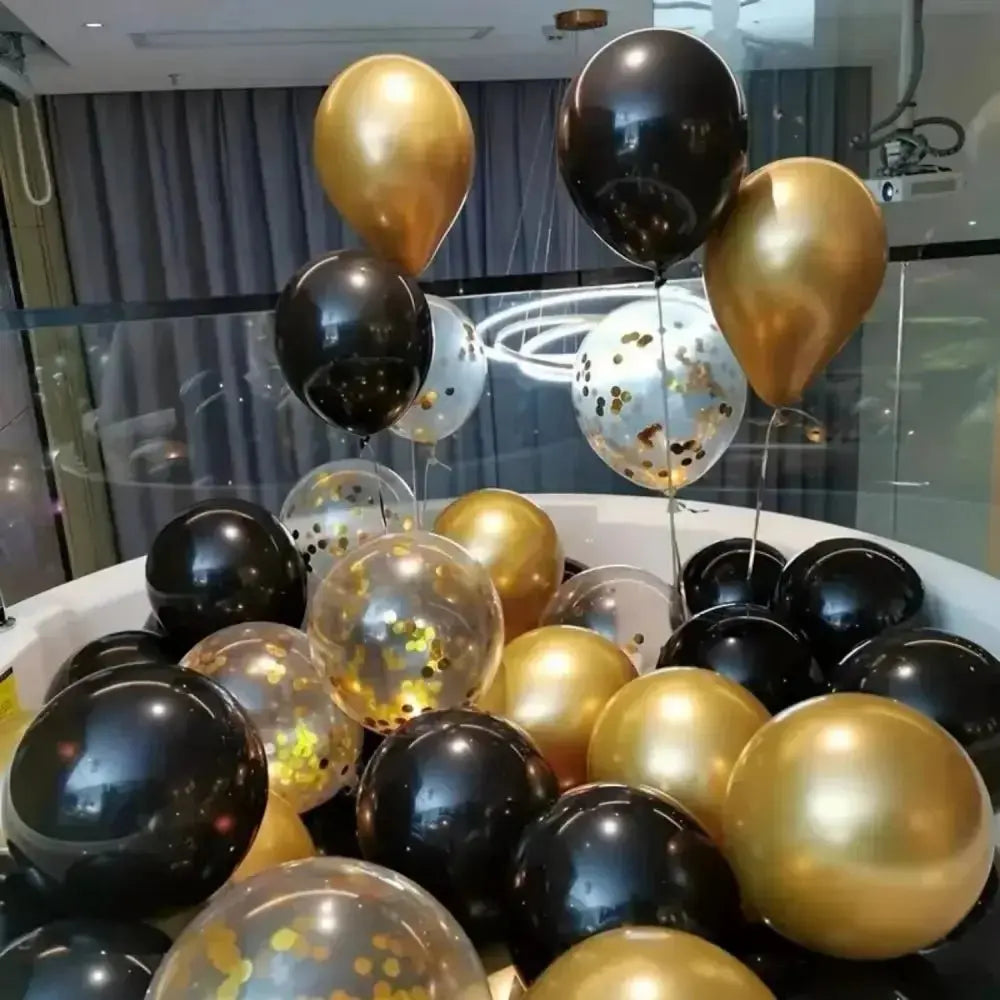 Svarte glitterballonger – 16 stk - Dara Foto